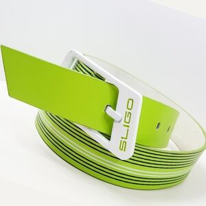 Y2K 🍃Sligo Mens Belt🍃Vibrant Green Leather Stripes|White Metal Buckle